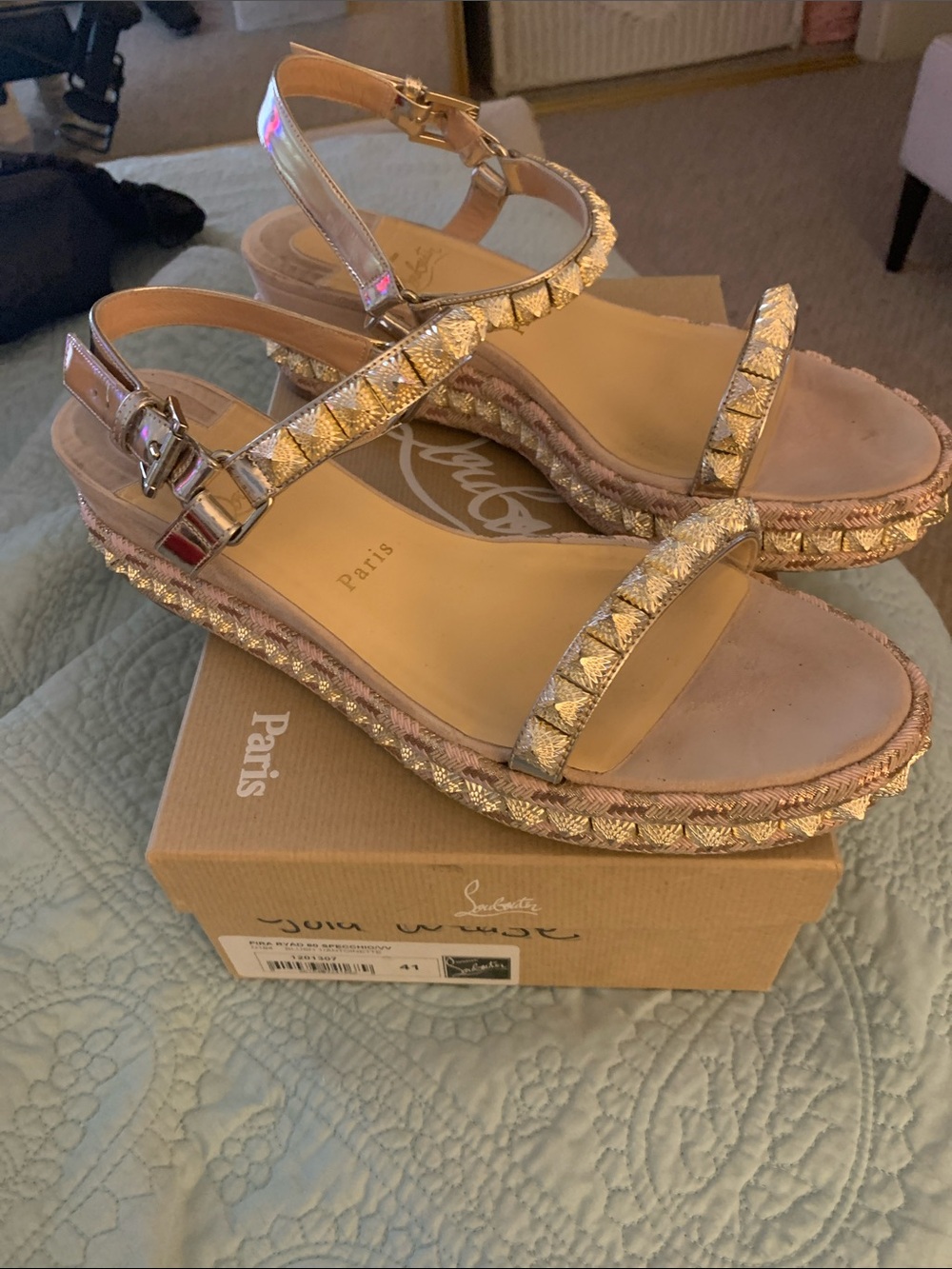 Christian Louboutin Rose Gold Braided Espadrille Sandals